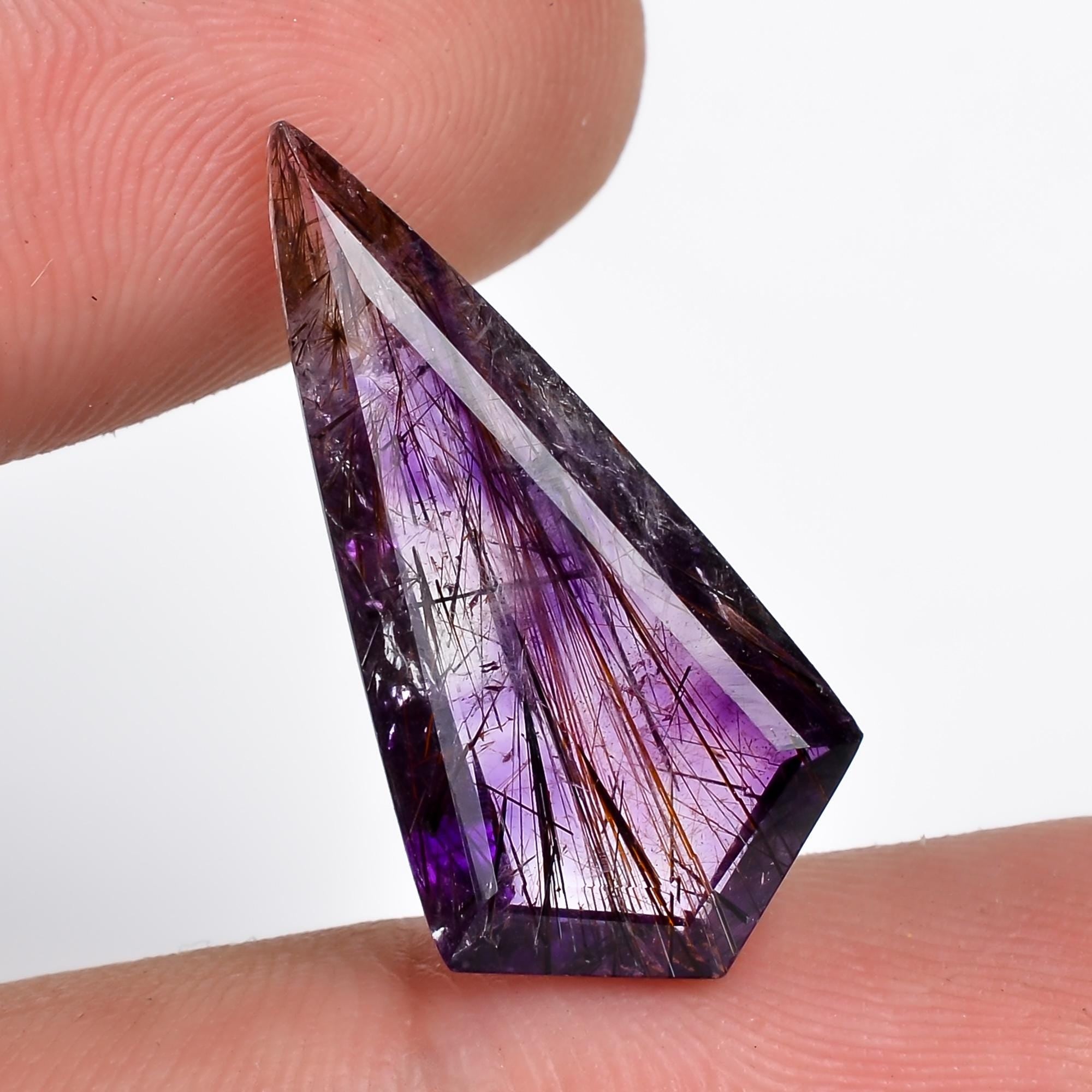 amethyst with cacoxenite natural quartz shield shape cut stone loose gemstone