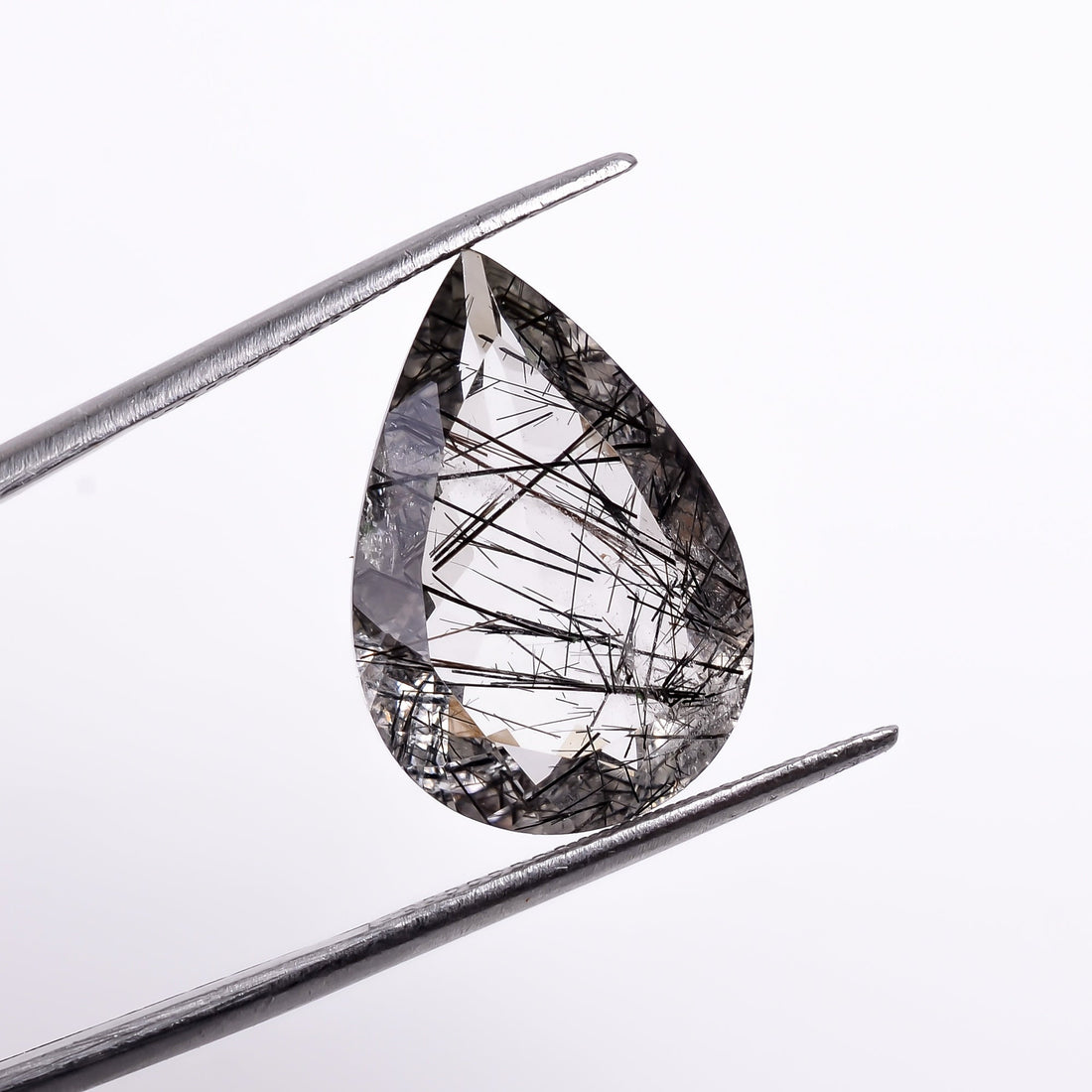 black rutile natural quartz pear shape cut stone loose gemstone