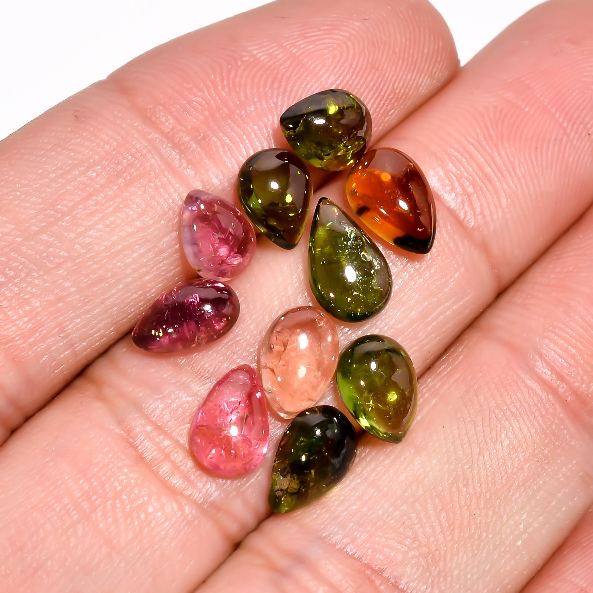 multi tourmaline pear shape cabochon loose gemstone 10 pcs lot