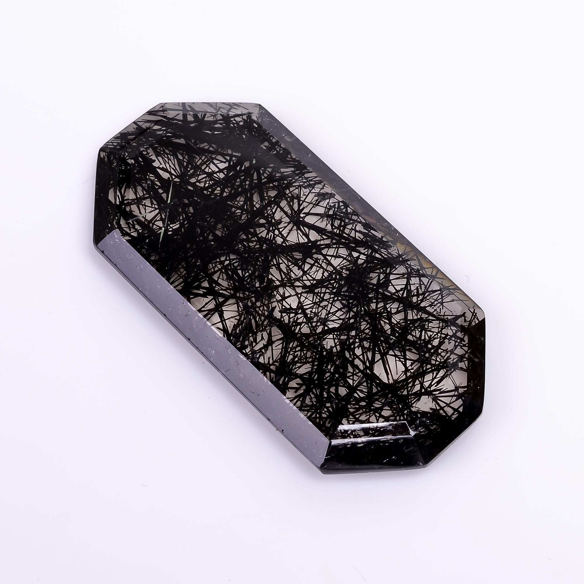 black rutile quartz both side flat cut fancy shape cut stone loose gemstone