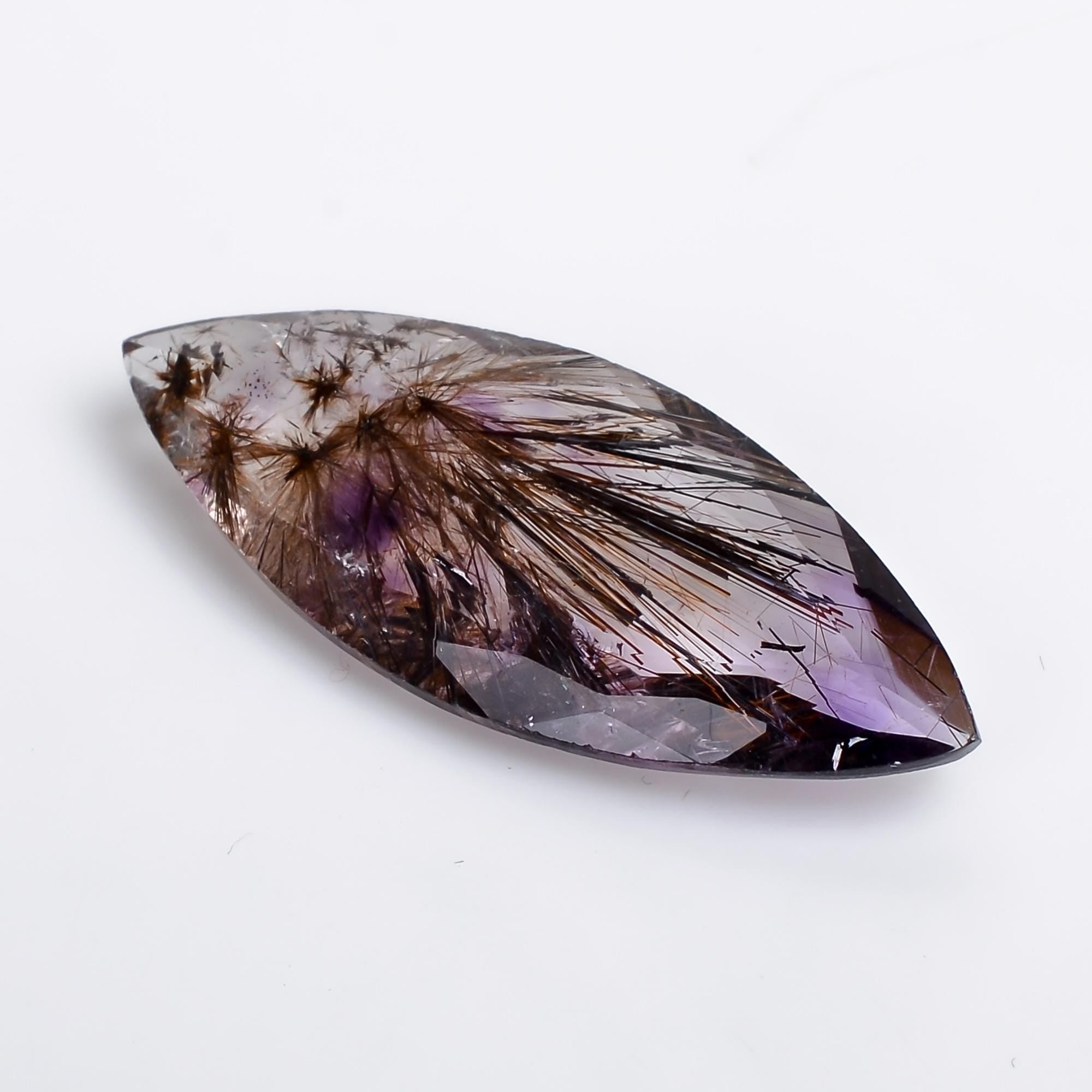 amethyst with cacoxenite natural quartz marquise shape cut stone loose gemstone