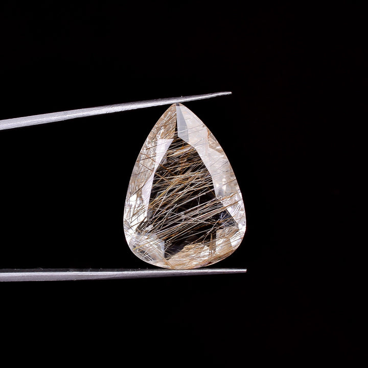 golden rutile quartz pear shape cut stone loose gemstone