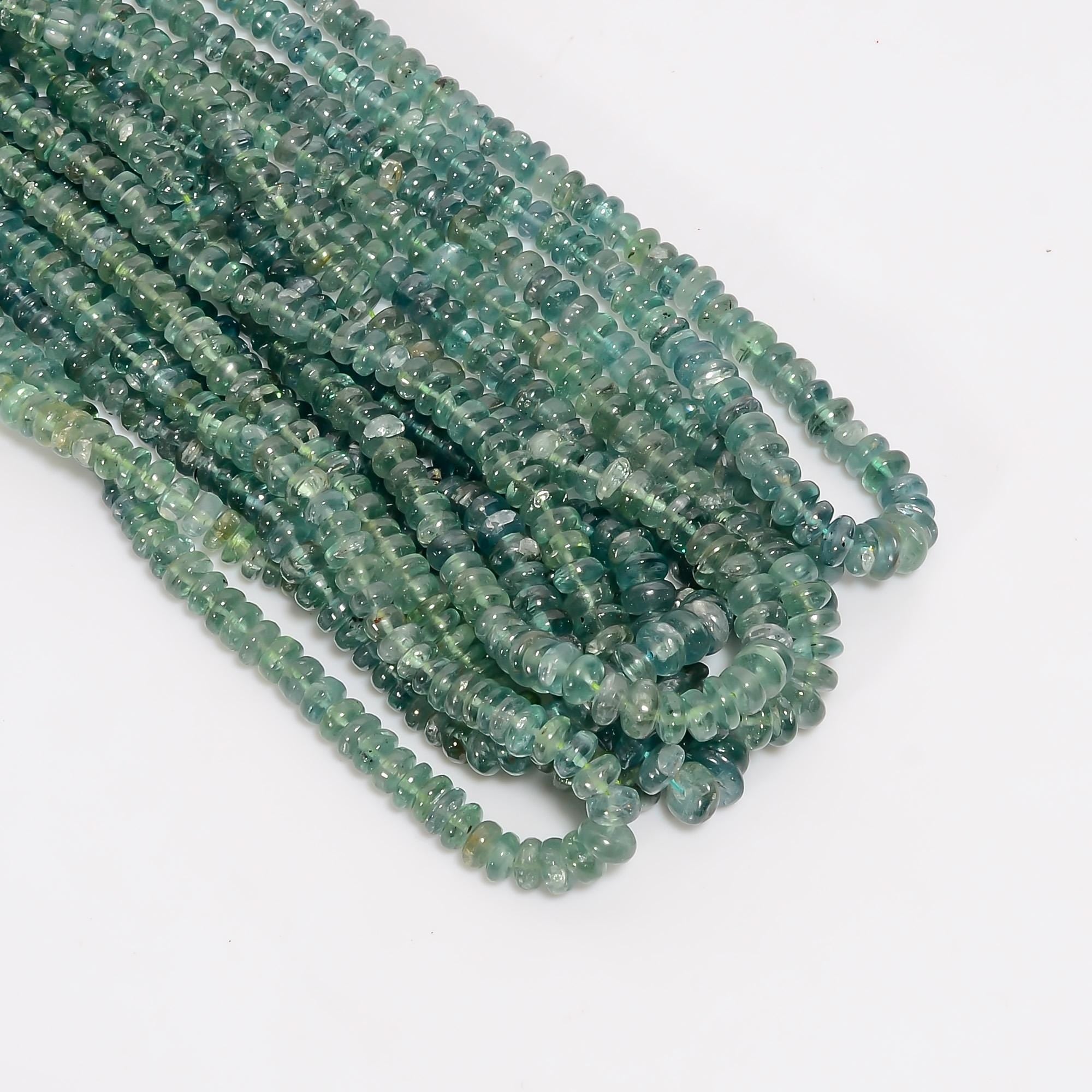 mint kyanite natural gemstone rondelle shape smooth 8 lines strand 16 beads 4x4 7x7 mm 1050 ct yn 538