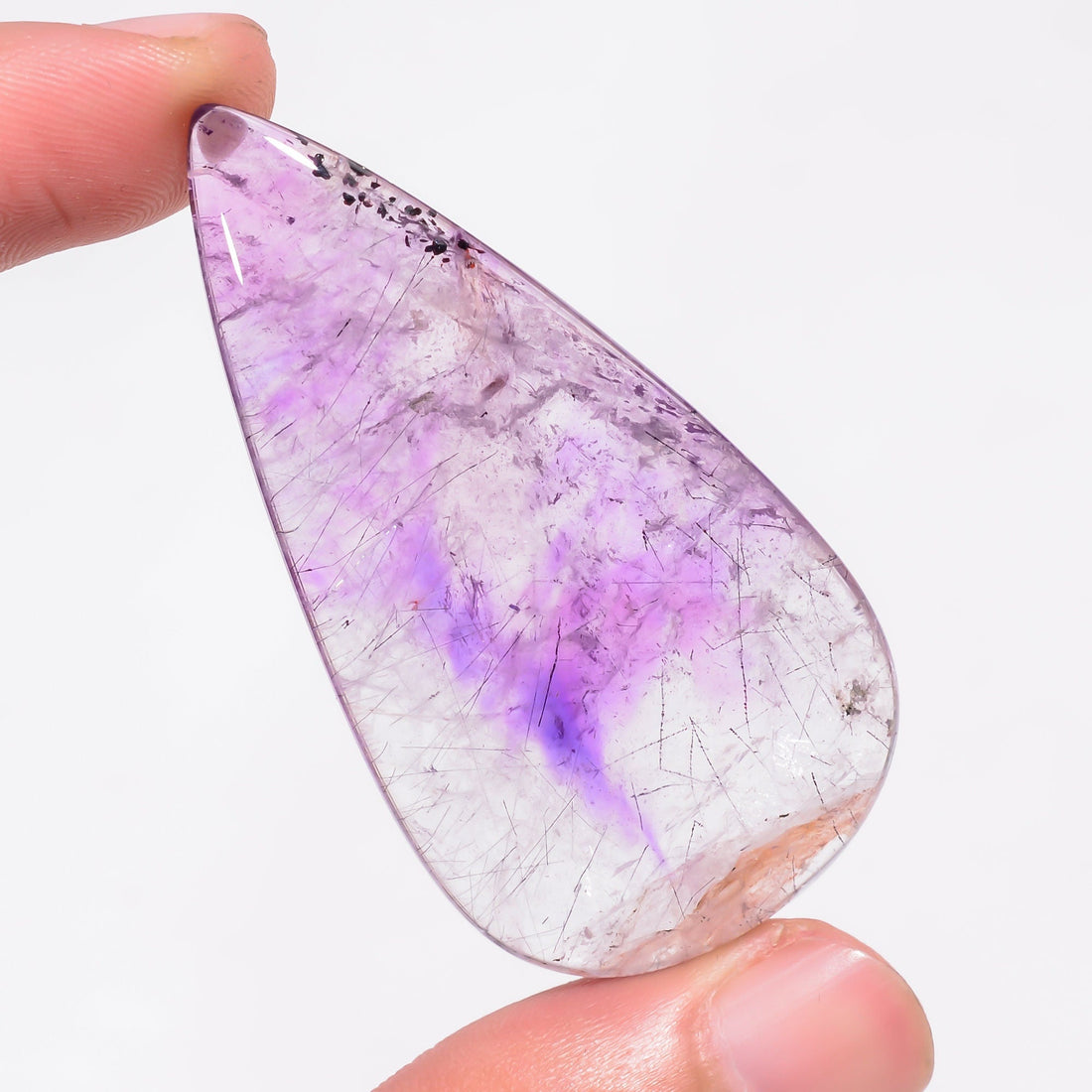 amethyst with black rutile pear shape cabochon loose gemstone