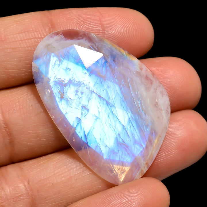 natural rainbow moonstone fancy shape facet on top loose gemstone