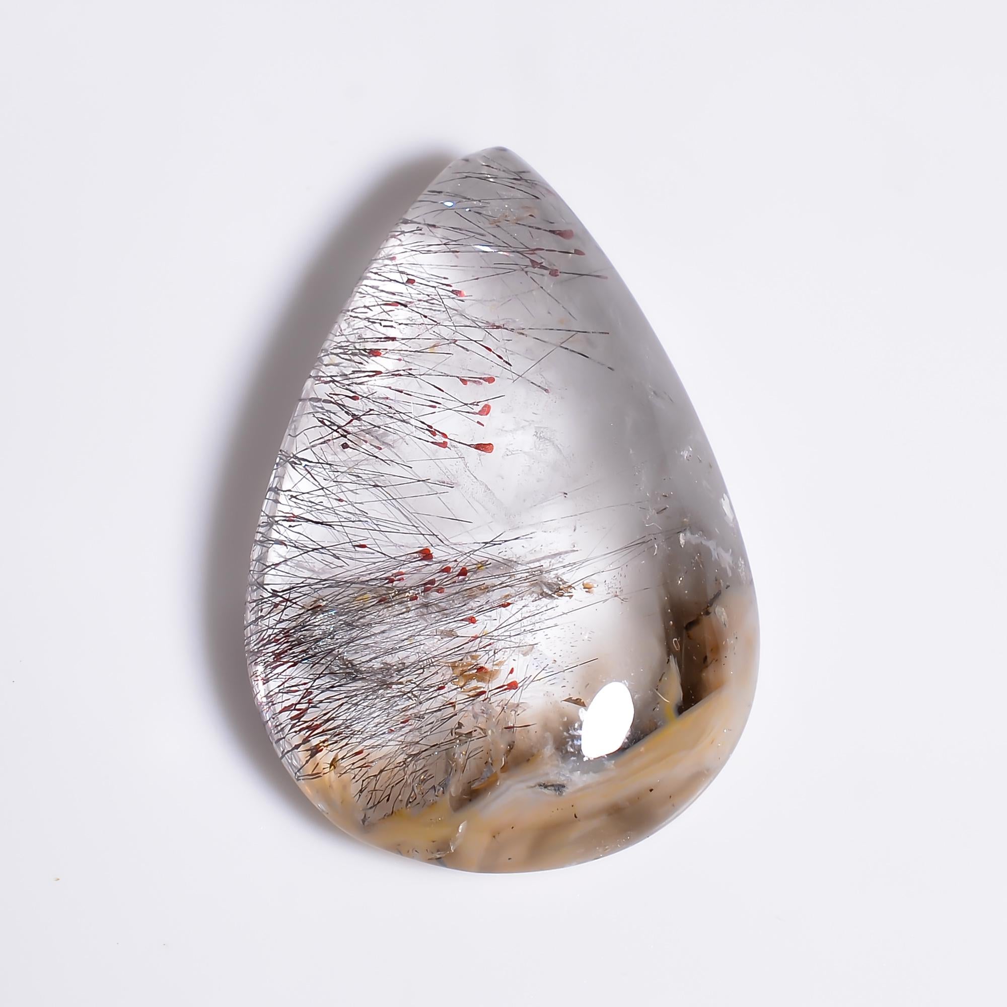 elestial quartz pear shape cabochon loose gemstone