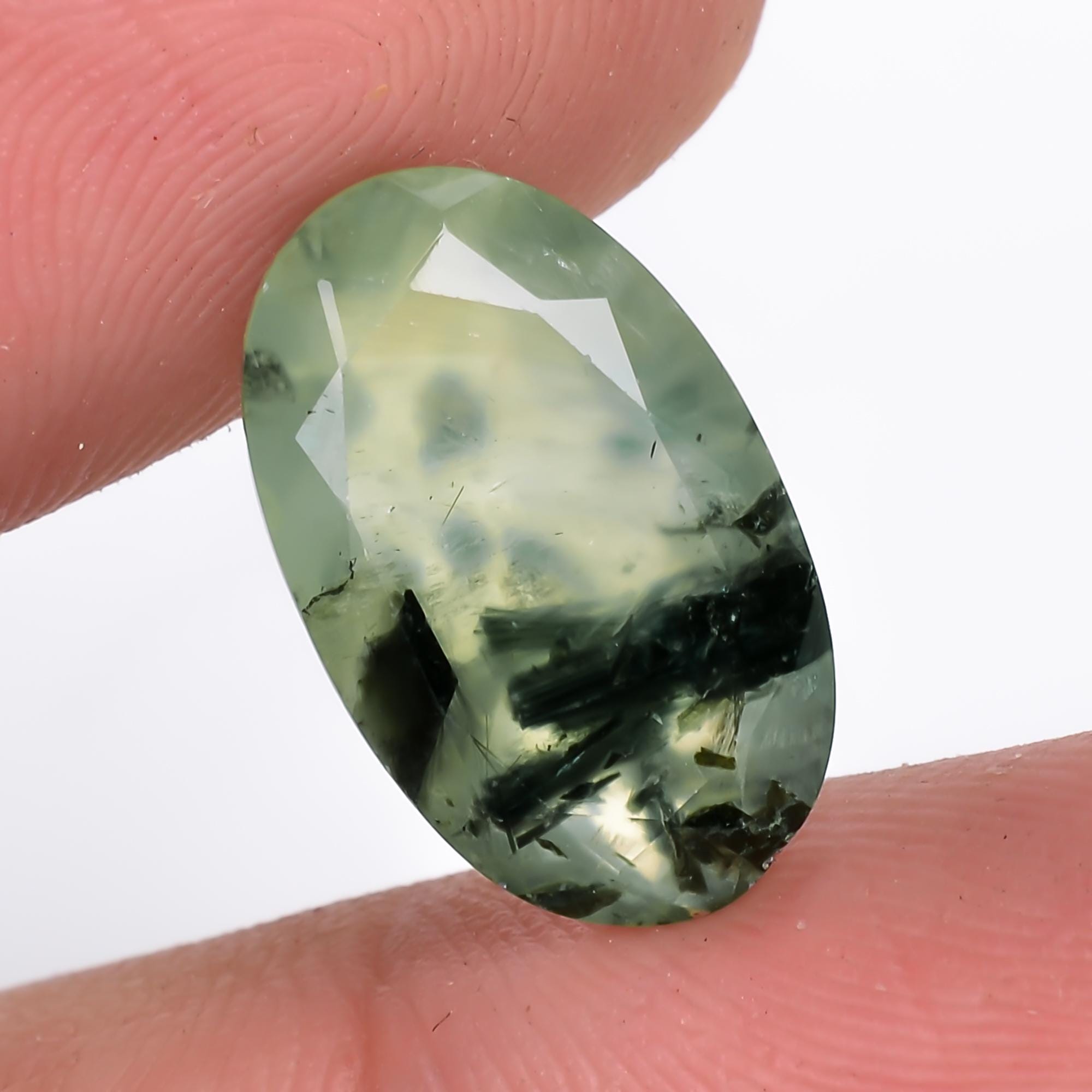 prehnite with epidote natural oval shape cut stone loose gemstone