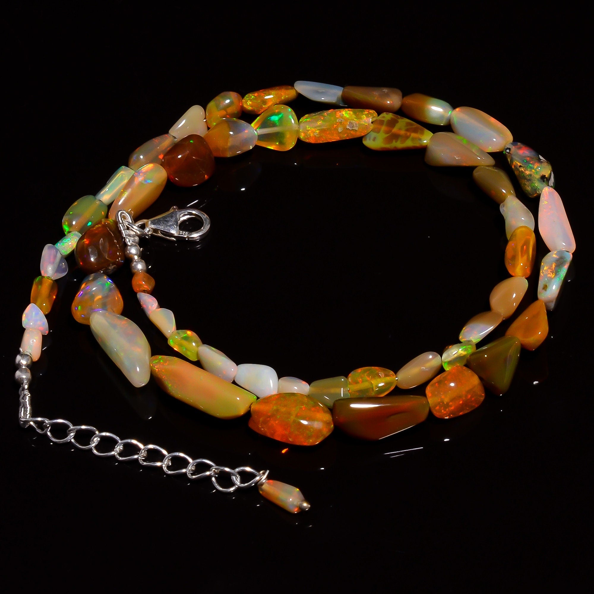 ethiopian opal smooth nugget shape necklace 16inch 67 ct y 2065 ready to wear adjustable sterling silver lock necklace