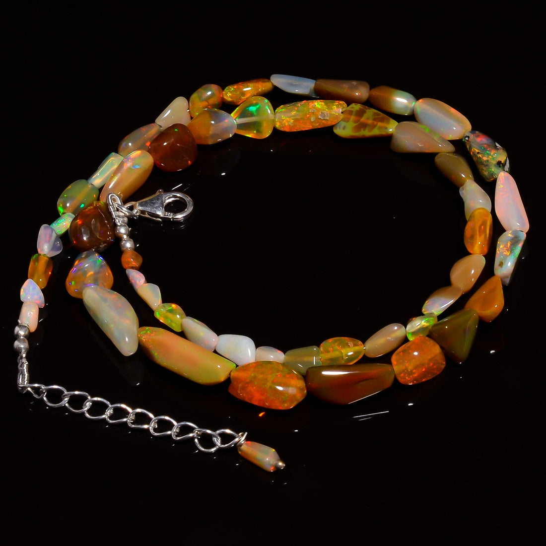 ethiopian opal smooth nugget shape necklace 16inch 67 ct y 2065 ready to wear adjustable sterling silver lock necklace