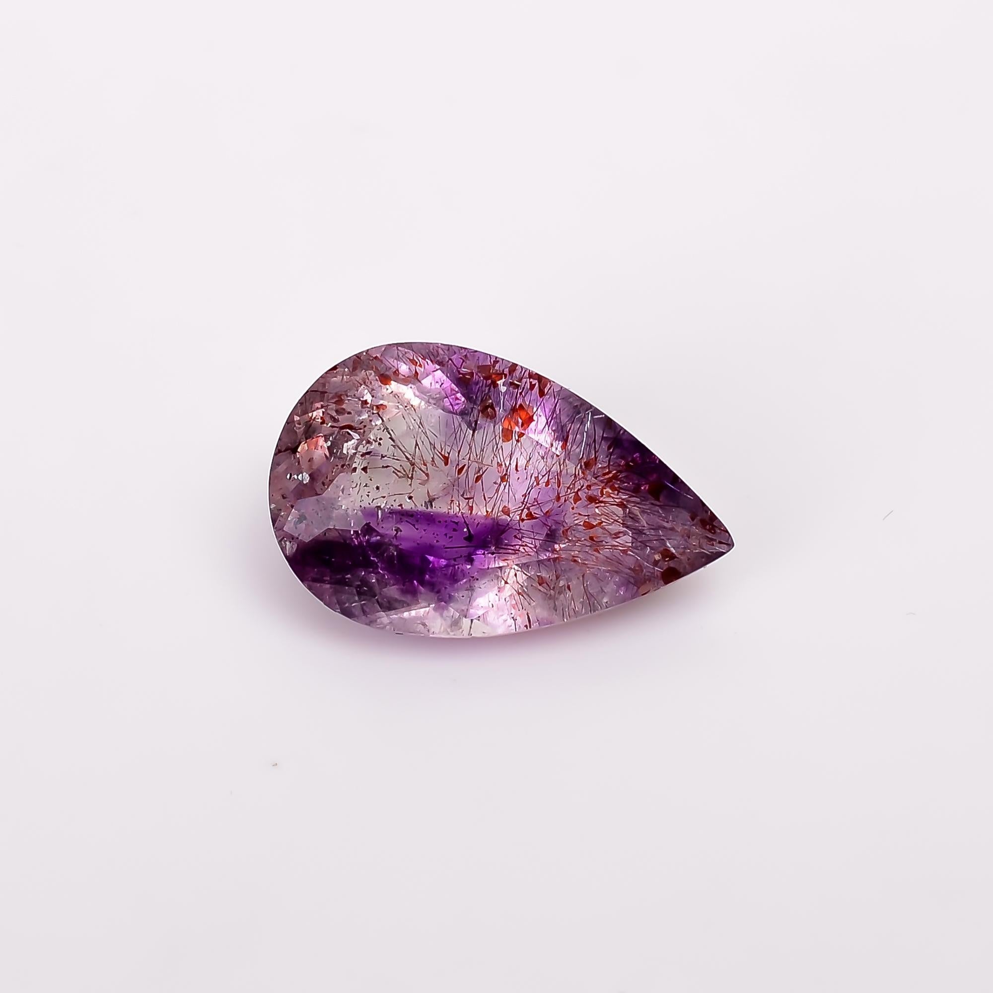 natural elestial amethyst quartz pear shape cut stone loose gemstone