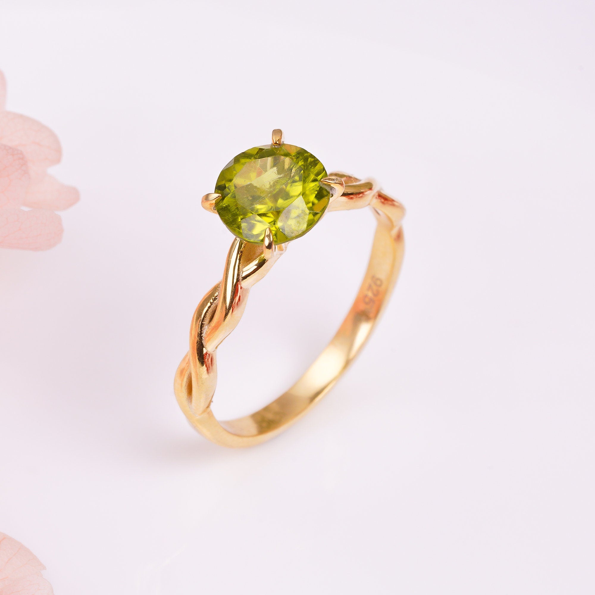 natural peridot round shape ethnic style handmade ring 925 sterling silver 14k gold plated ring 10 25 us 3 3 gms y 7784