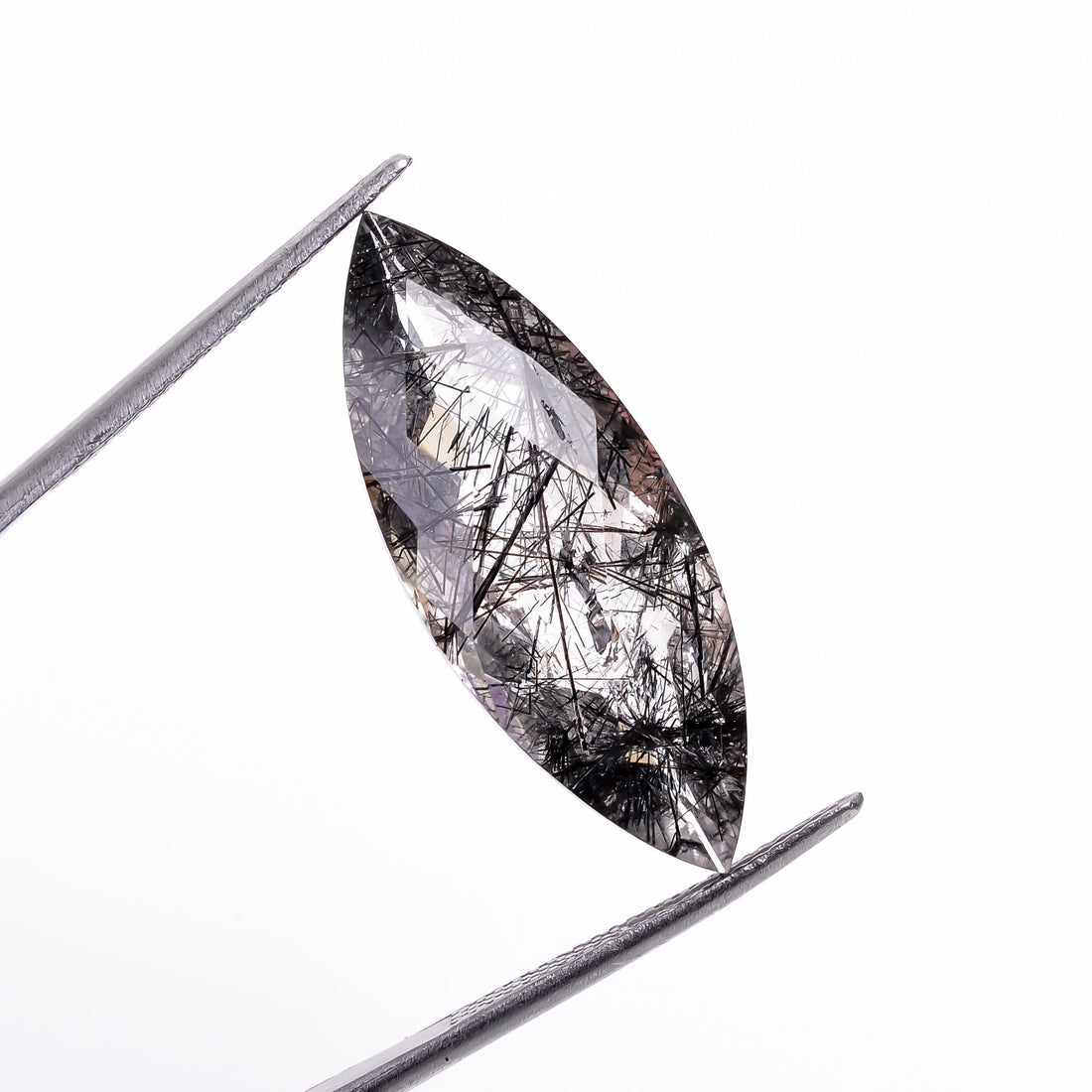 black rutile natural quartz marquise shape faceted loose gemstone