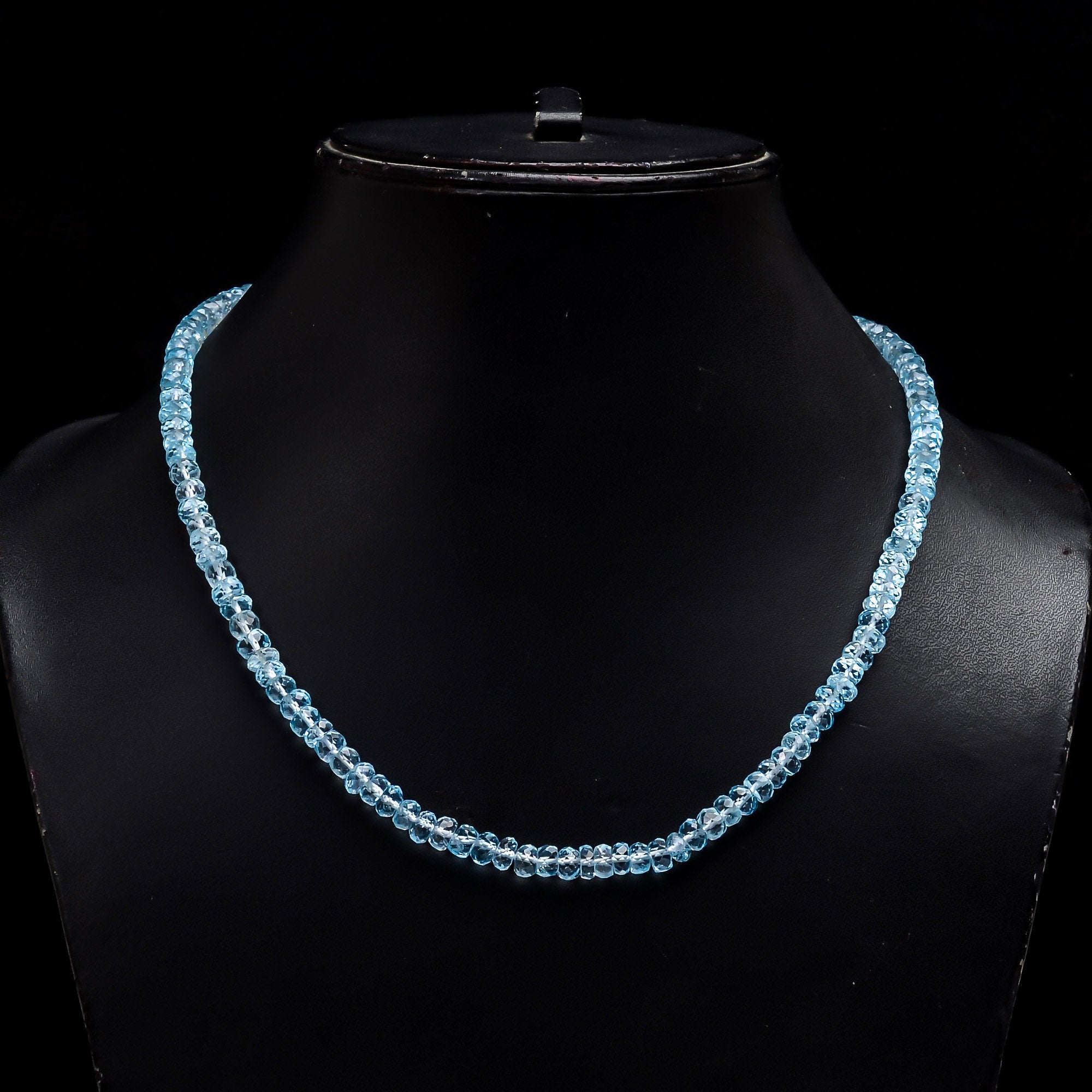 blue topaz gemstone rondelle shape faceted beads necklace