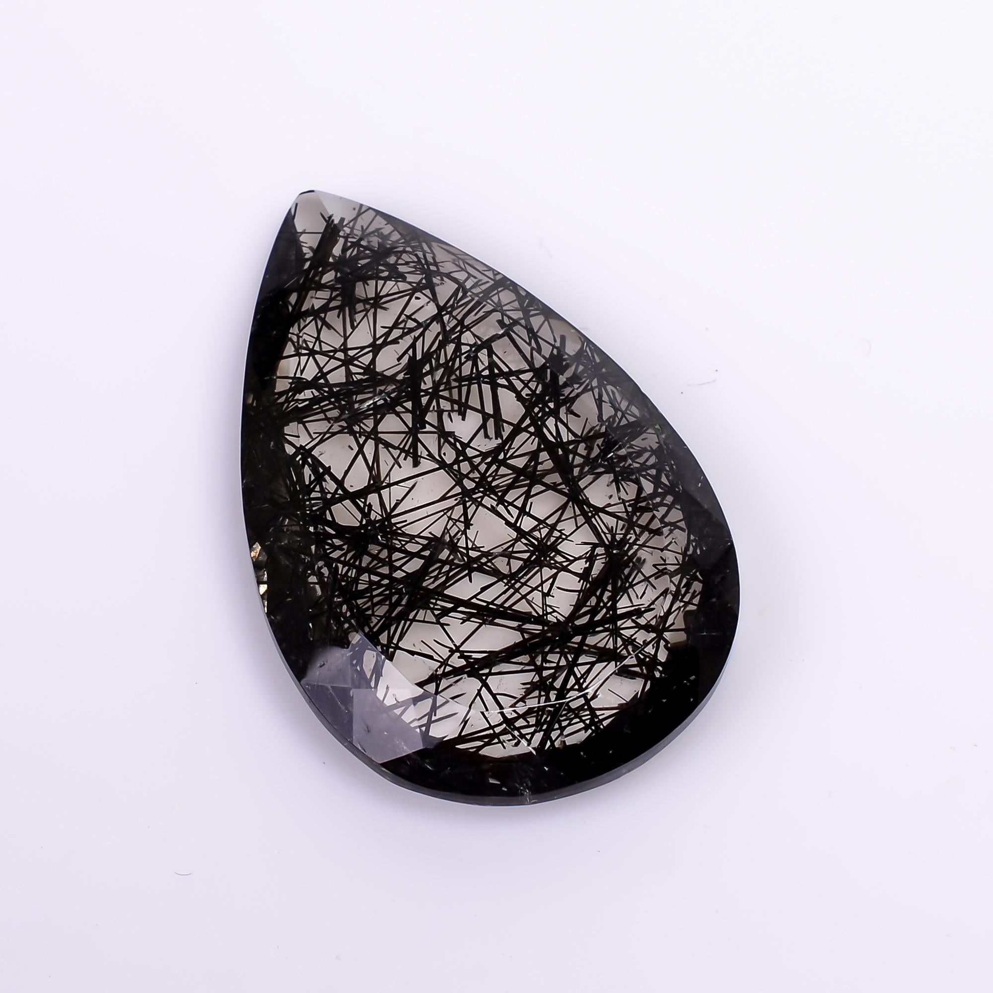 black rutile quartz both side flat cut pear shape cut stone loose gemstone