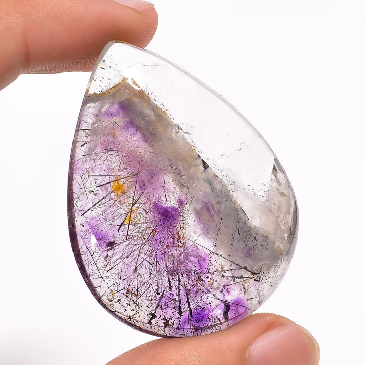 amethyst with many inclusion super seven pear shape cabochon loose gemstone