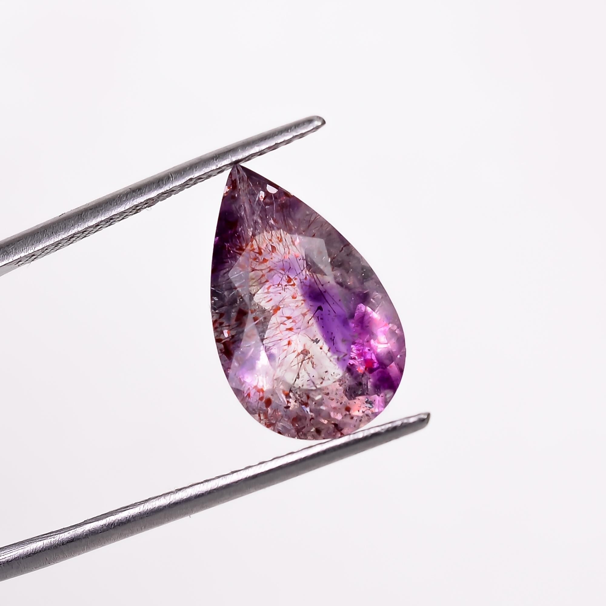 natural elestial amethyst quartz pear shape cut stone loose gemstone
