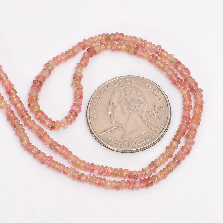 baby pink tourmaline natural gemstone rondelle shape smooth 8 lines strand 16 beads 3x3x2 mm 287 ct yn 515