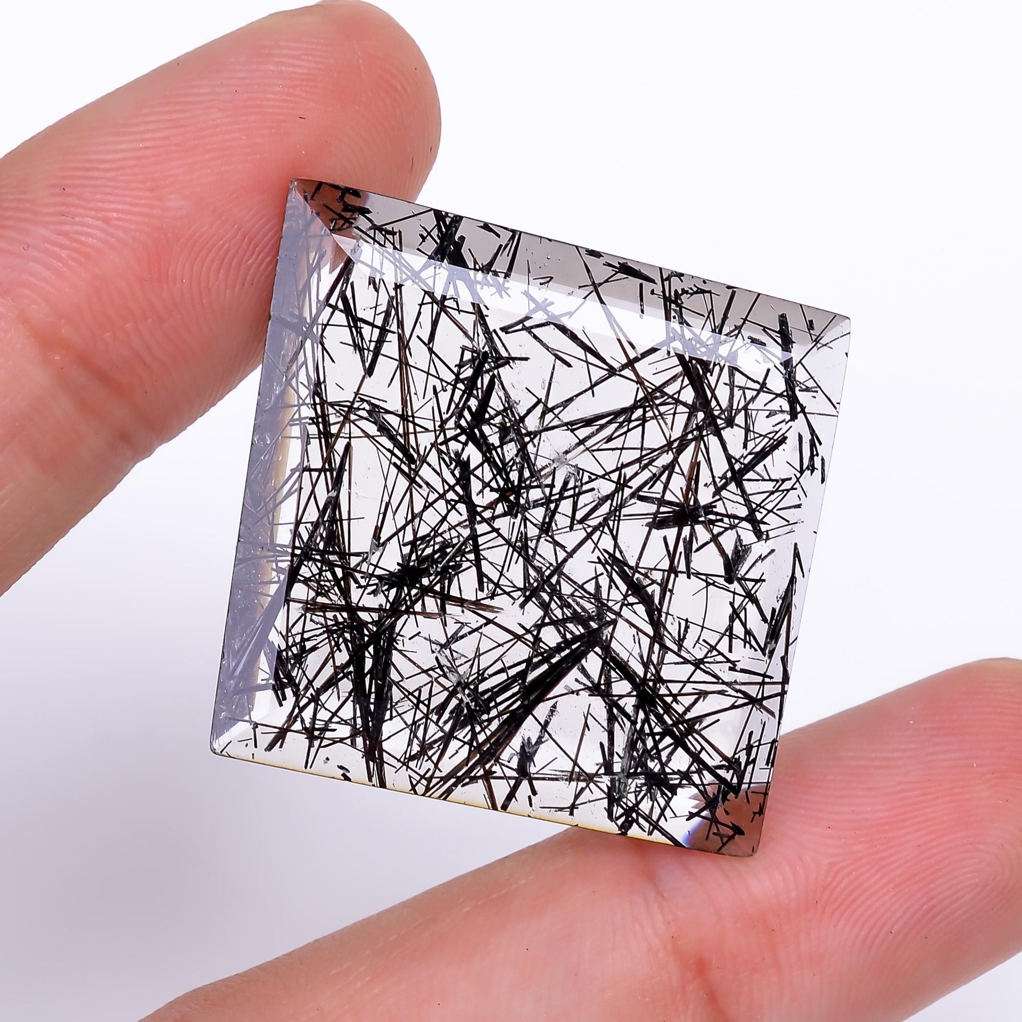 black rutile quartz both side flat cut fancy shape cut stone loose gemstone