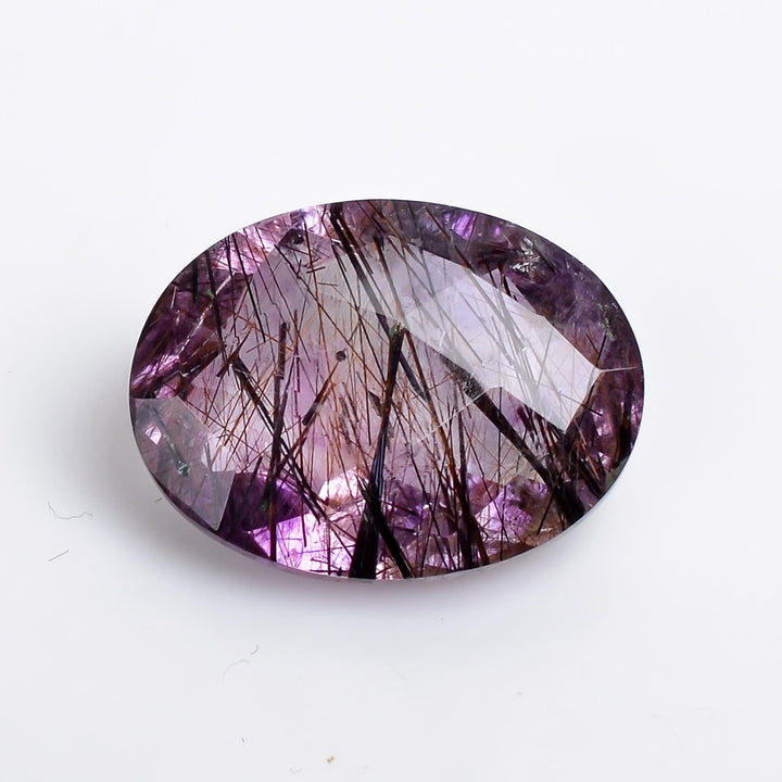 amethyst with cacoxenite natural quartz oval shape faceted loose gemstone