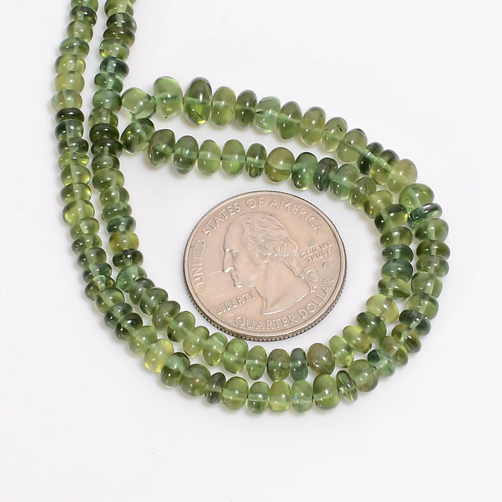 green apatite natural gemstone rondelle shape smooth 13 lines strand 16 beads 5x5x3 mm 1255 ct yn 500