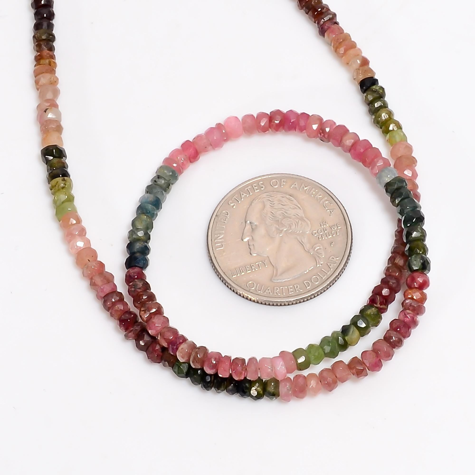multi tourmaline natural gemstone rondelle shape faceted 15 lines strand 18 beads 5x5x3 mm 962 5 ct yn 506