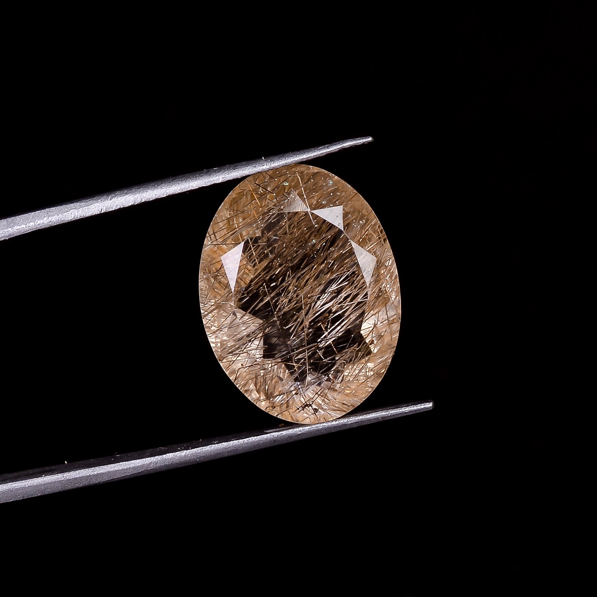 golden rutile quartz oval shape cut stone loose gemstone