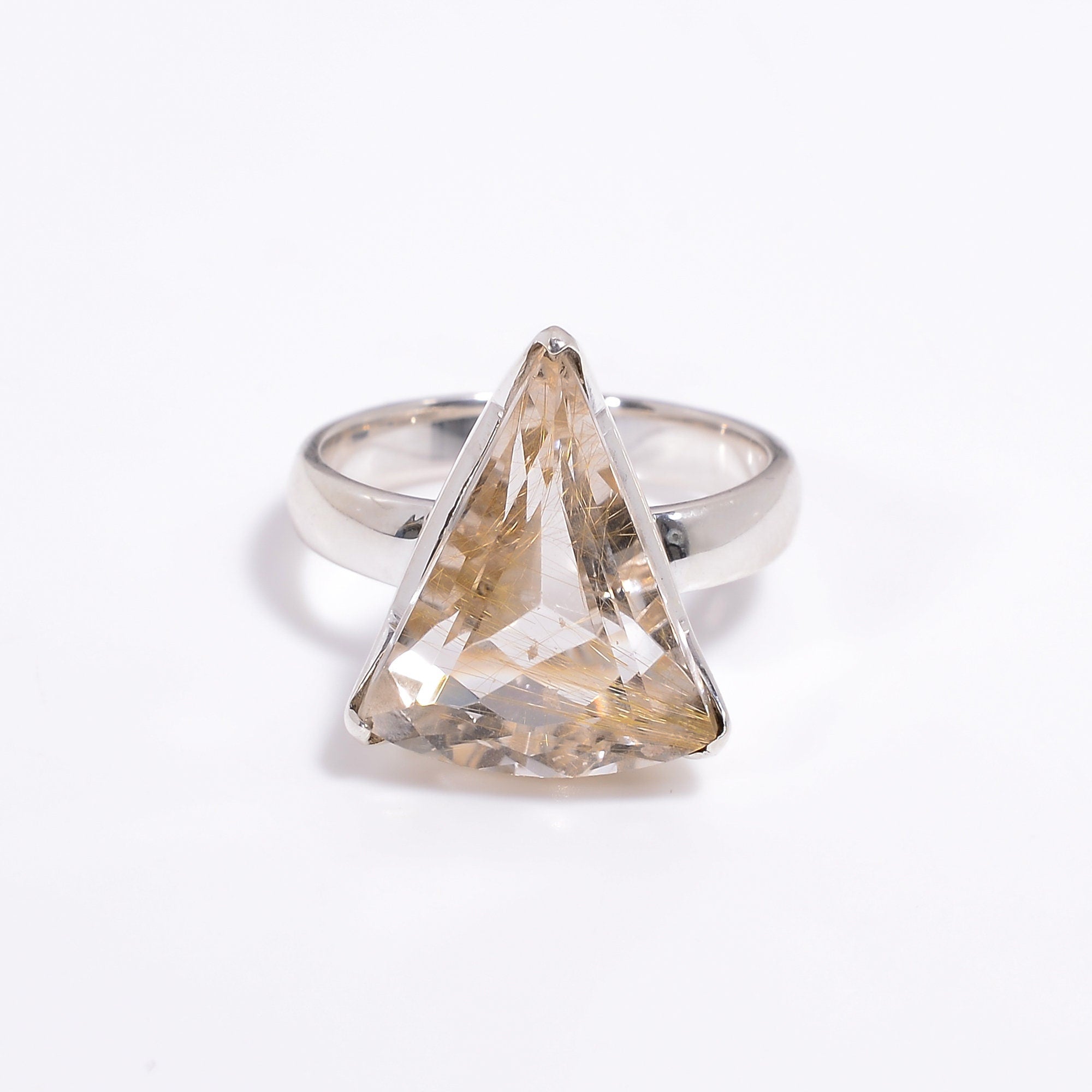 natural golden rutile quartz triangle shape ethnic handmade 925 sterling silver ring 8 75 us 6 9 gms y 7776