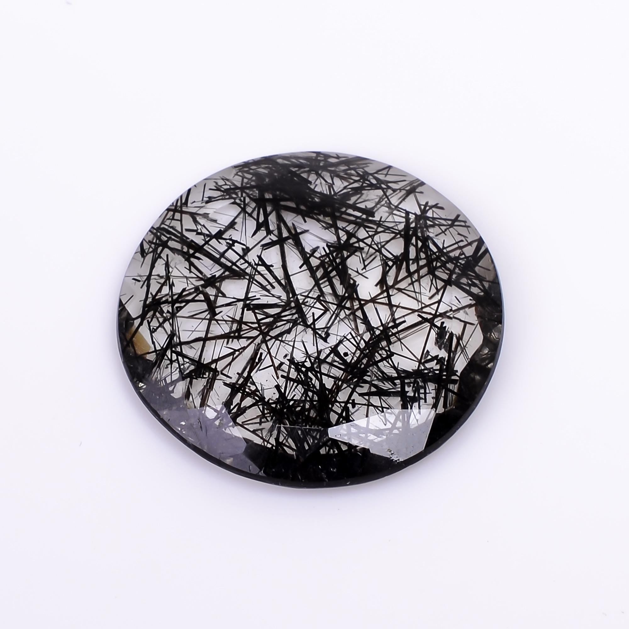 black rutile quartz both side flat cut round shape cut stone loose gemstone