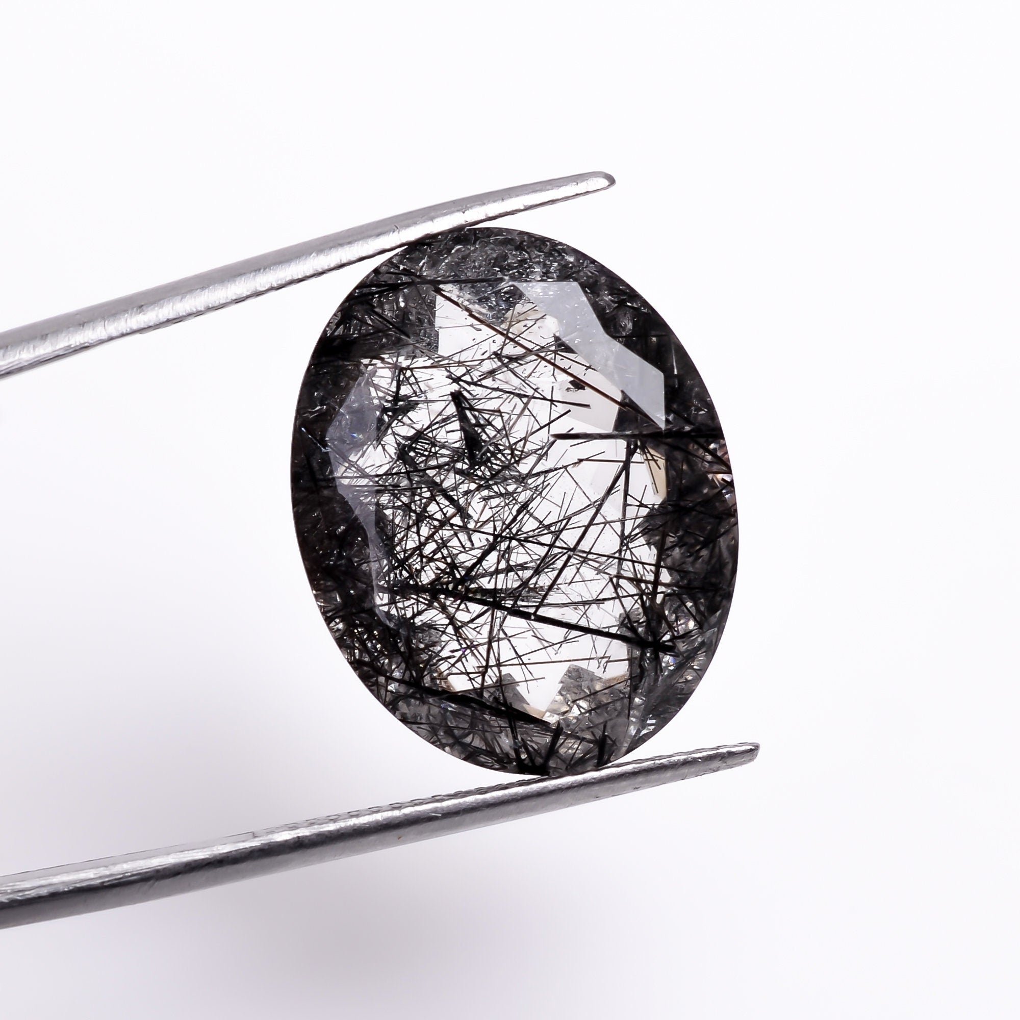 black rutile natural quartz oval shape cut stone loose gemstone