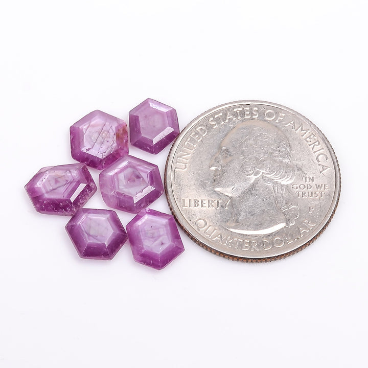 ruby natural hexagon texture shape cut stone loose gemstone 6 pcs lot