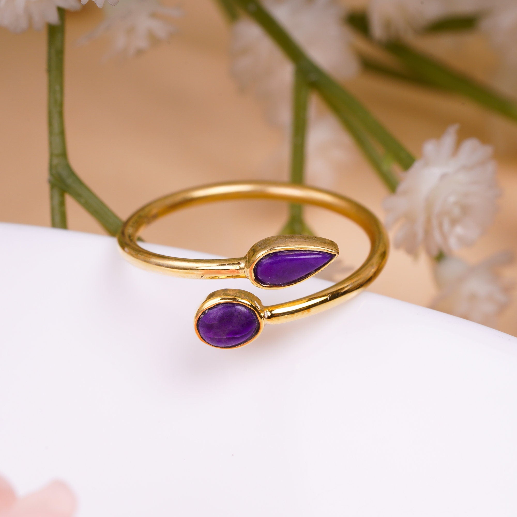 natural sugilite ethnic handmade ring 925 sterling silver with 14k gold plating 7 us 1 4 gms y 7789