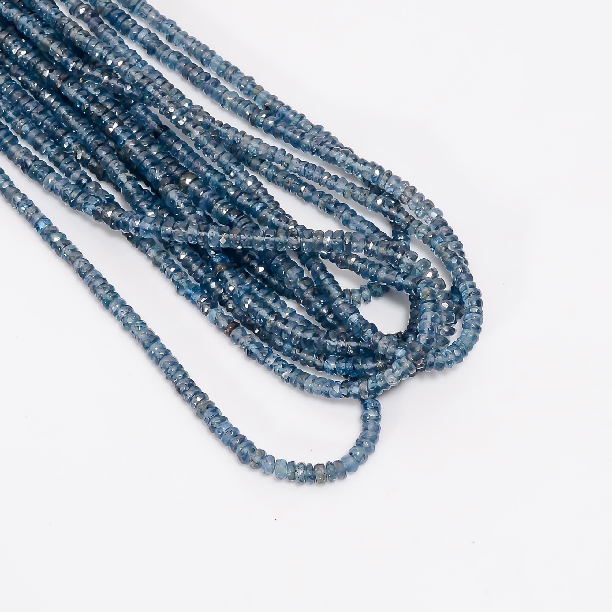 teal kyanite natural gemstone rondelle shape faceted 9 lines strand 16 beads 4x4x3 mm 660 ct yn 543