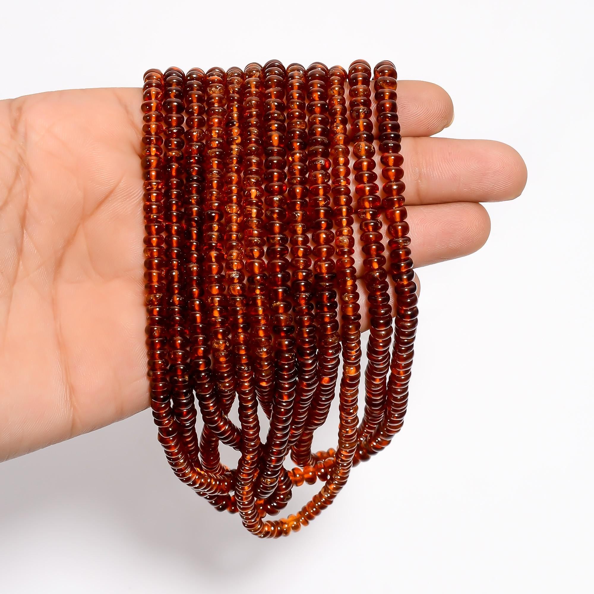 hessonite garnet natural gemstone rondelle shape smooth 6 lines strand 16 beads 4x4x3 mm 584 5 ct yn 524