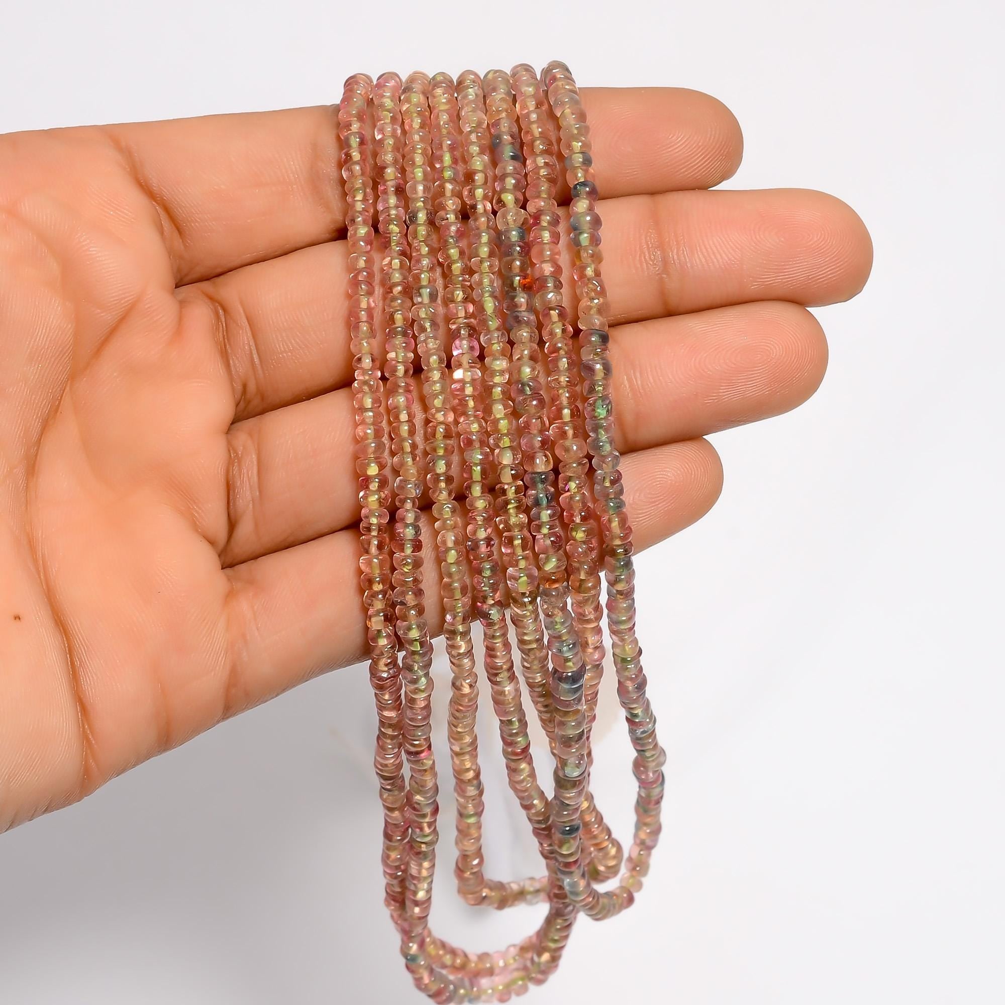 tourmaline natural gemstone rondelle shape smooth 4 lines strand 16 beads 3x3x2 mm 257 5 ct yn 516