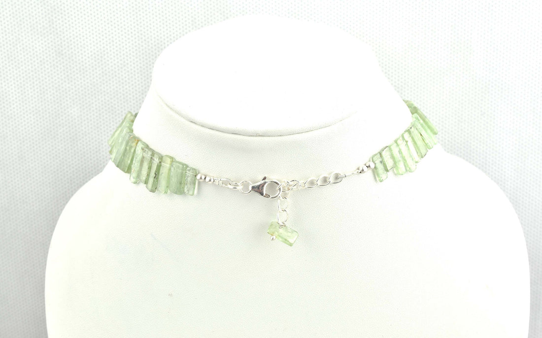 green kyanite sticks stone beads necklace 16inch green kyanite sticks 235cts ready to wear adjustable with silver lock kyanite beads 
