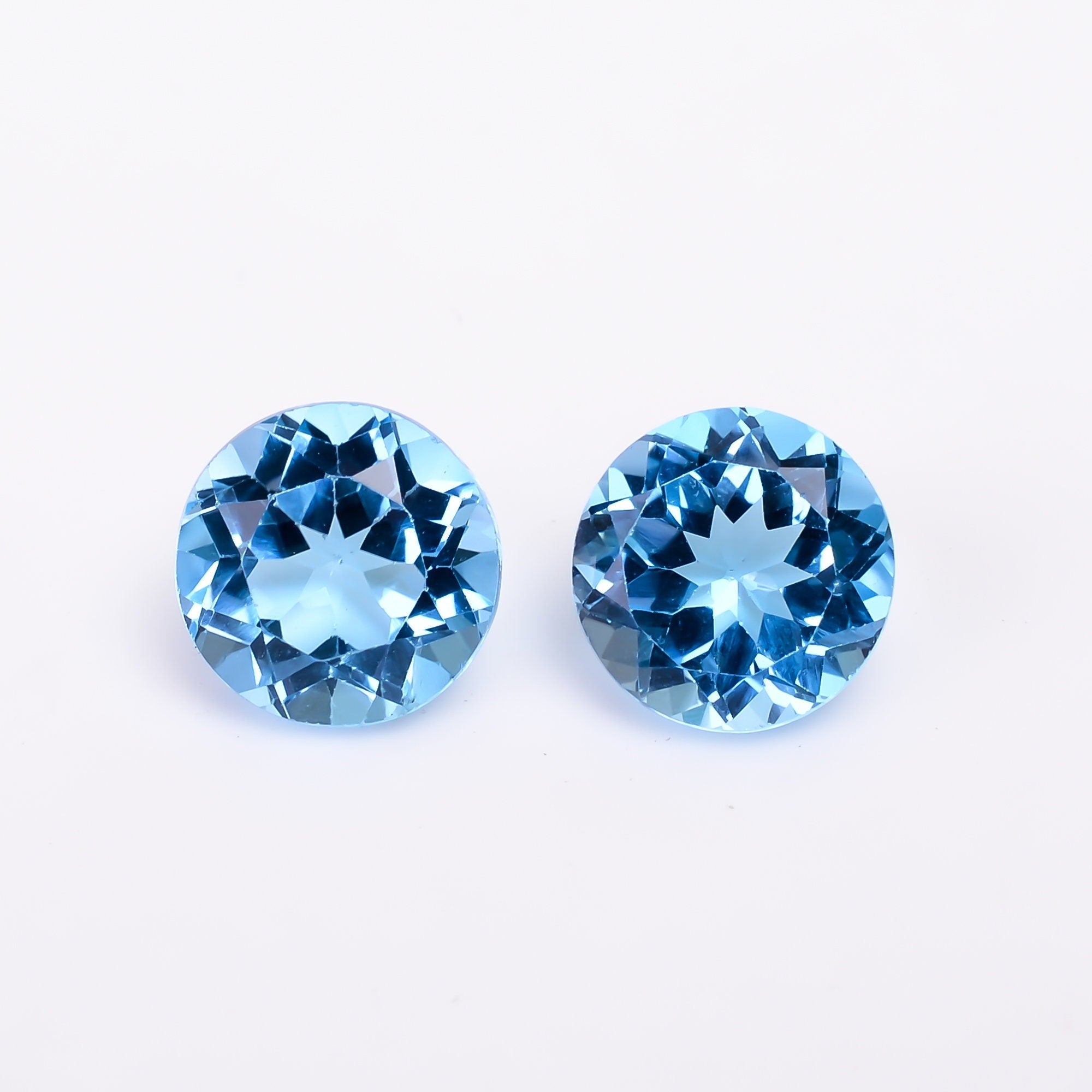 swiss blue topaz round shape cut stone natural loose gemstone pair