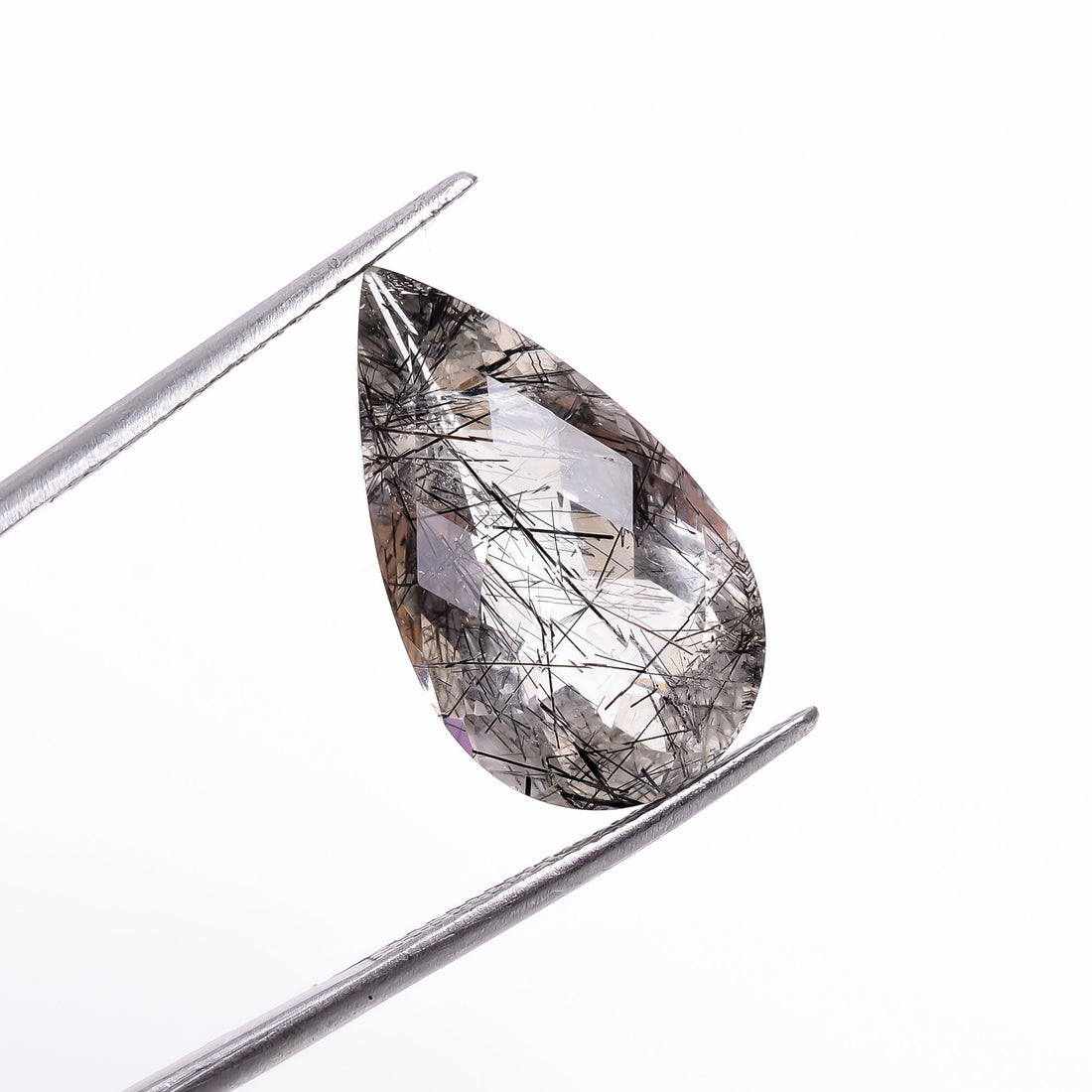 black rutile natural quartz pear shape faceted loose gemstone