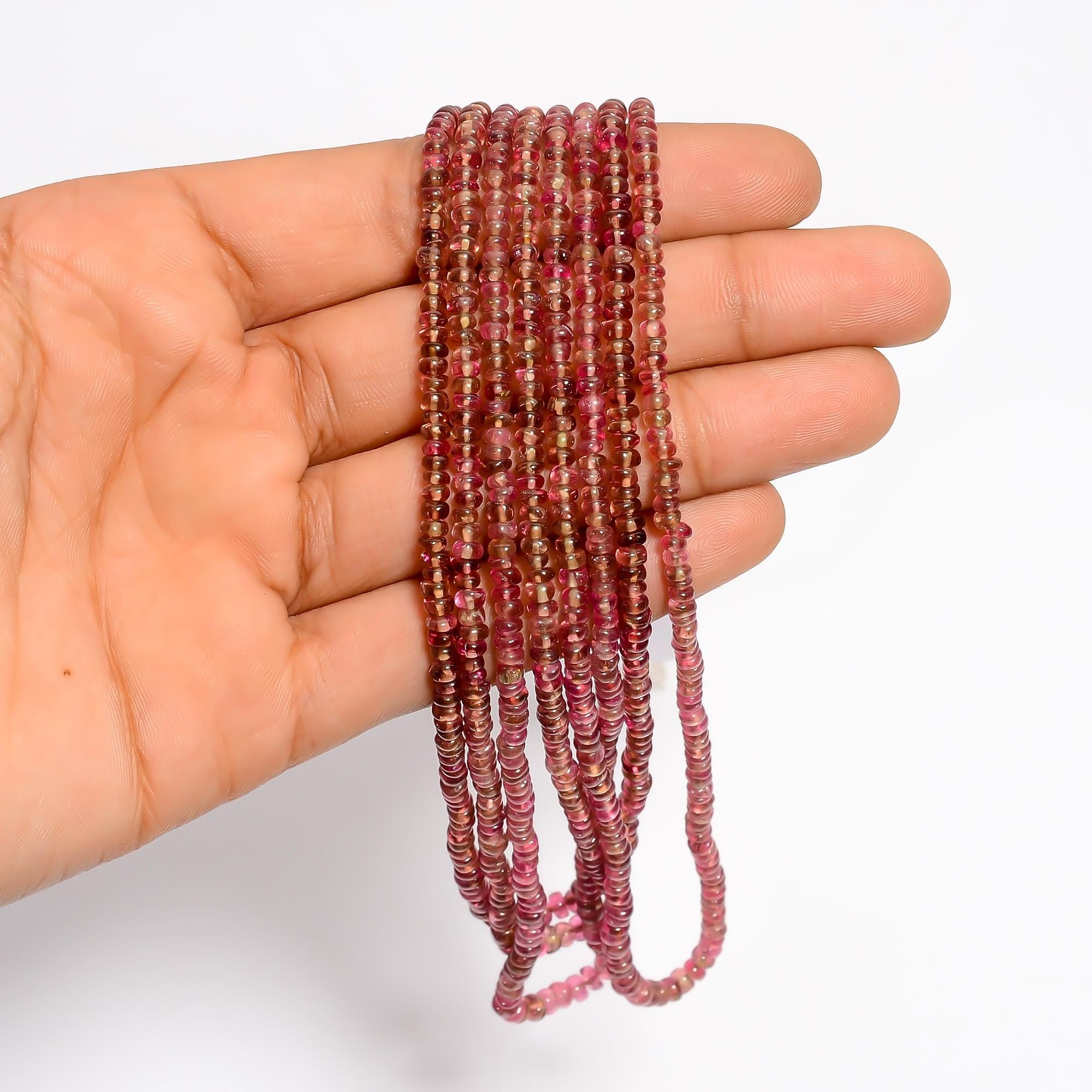 pink tourmaline natural gemstone rondelle shape smooth 4 lines strand 16 beads 3x3x2 mm 157 ct yn 519