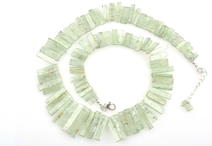 green kyanite sticks stone beads necklace 16inch green kyanite sticks 235cts ready to wear adjustable with silver lock kyanite beads 