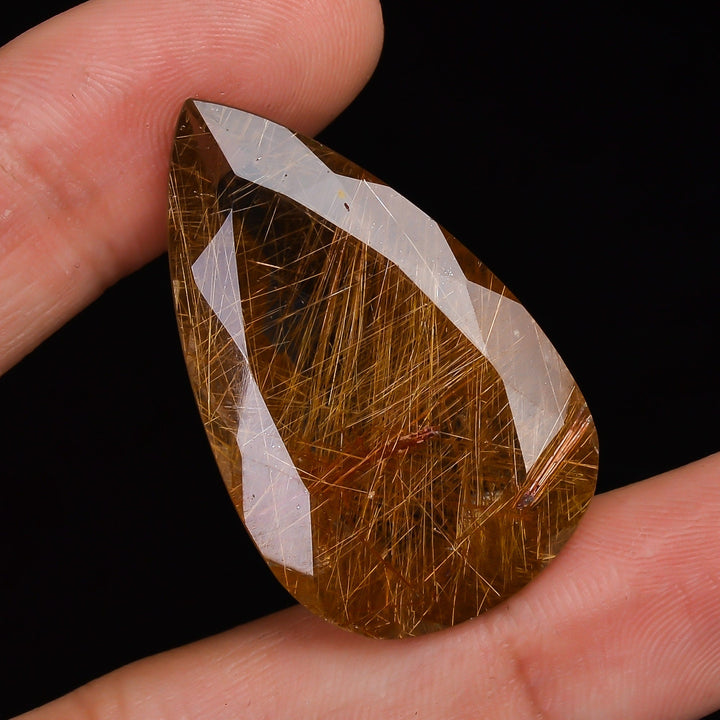 golden rutile quartz pear shape faceted natural loose gemstone