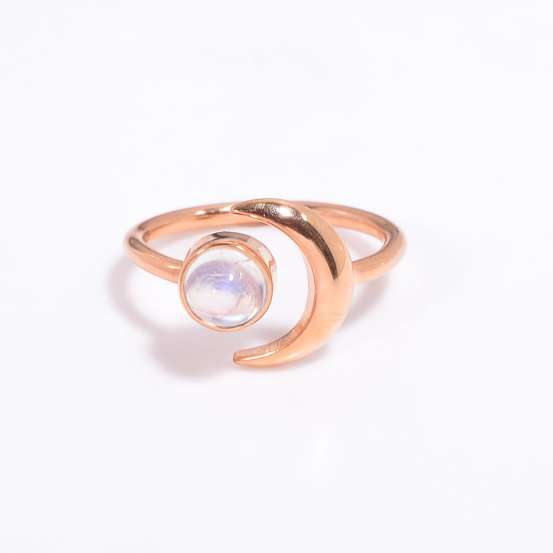 natural rainbow moonstone round moon design 925 sterling silver rose gold plated ring 7 25 us 2 7 gms y 7791