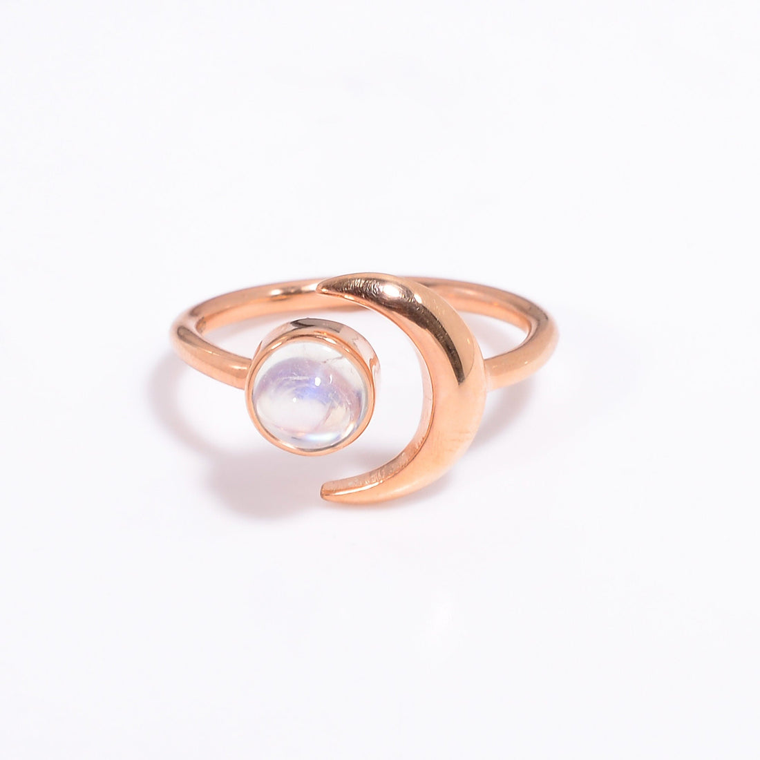 natural rainbow moonstone round moon design 925 sterling silver rose gold plated ring 7 25 us 2 7 gms y 7791