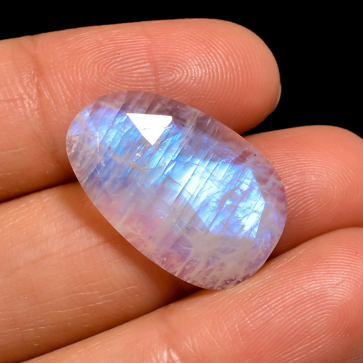 natural rainbow moonstone egg shape facet on top loose gemstone