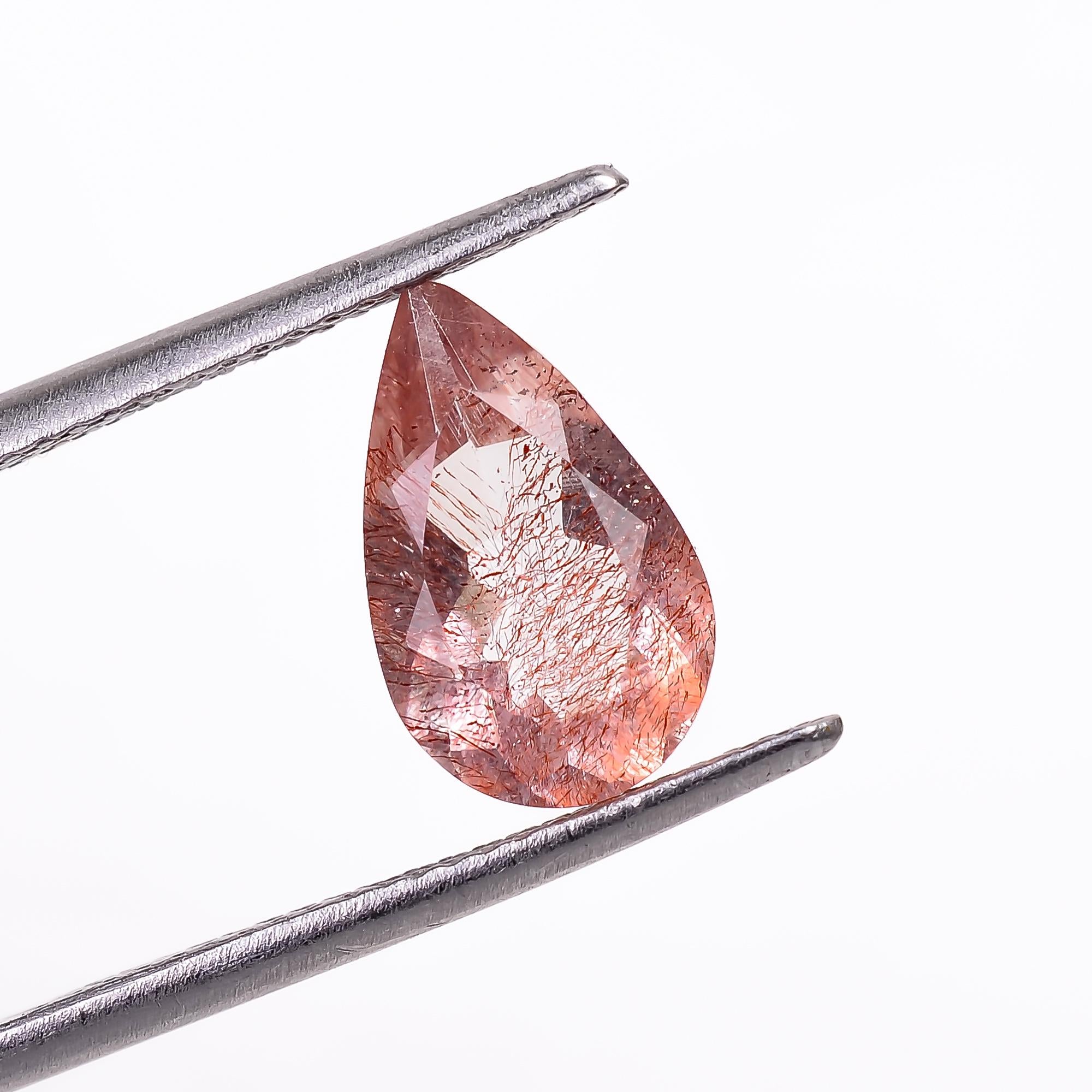 elestial quartz with lepidocrocite natural pear shape cut stone loose gemstone