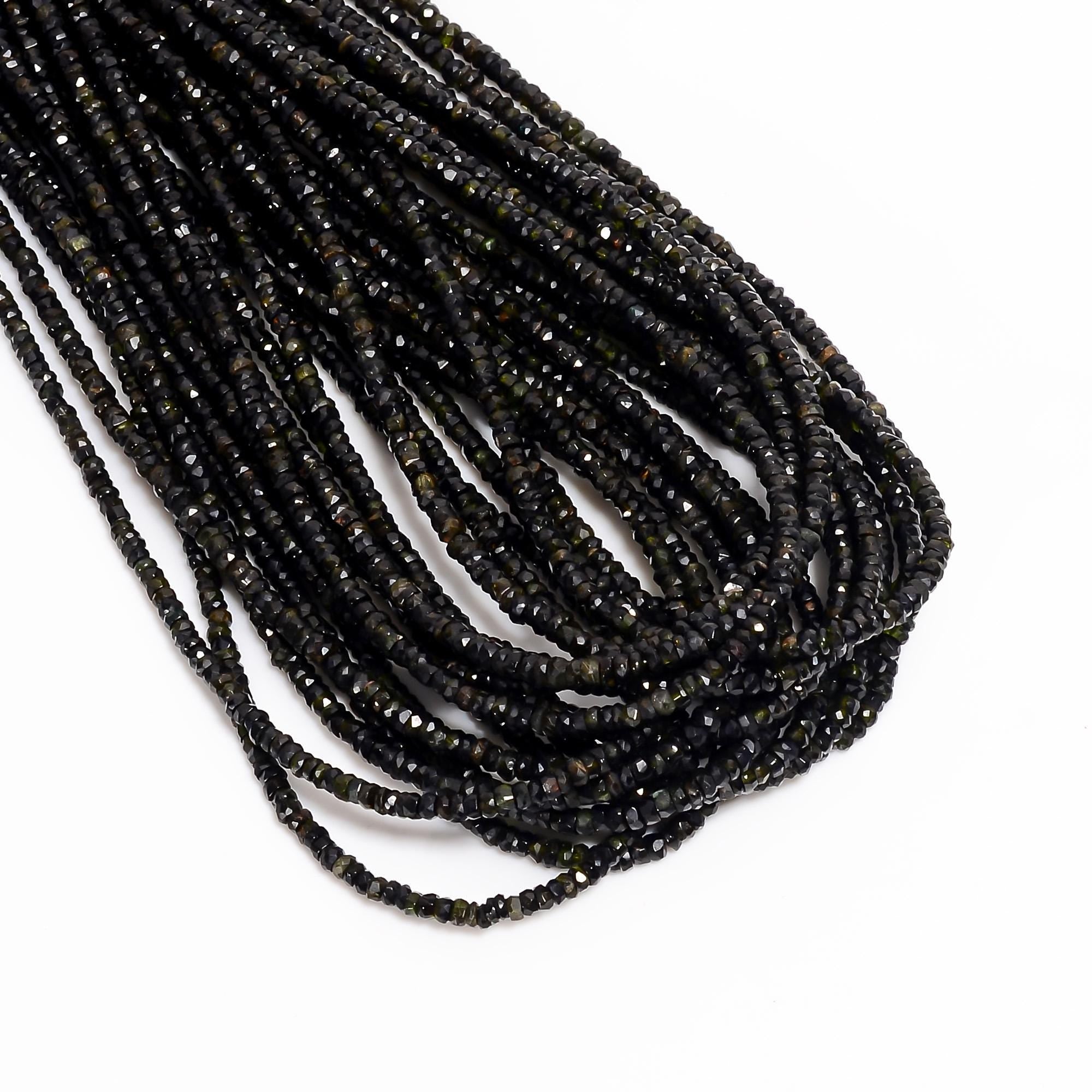 chrome tourmaline natural gemstone rondelle shape faceted 18 lines strand 18 beads 3x3x2 mm 849 ct yn 507