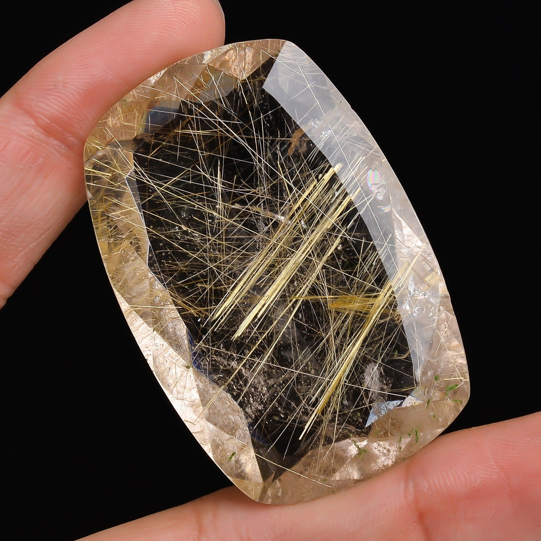 golden rutile quartz radiant shape cut stone natural loose gemstone