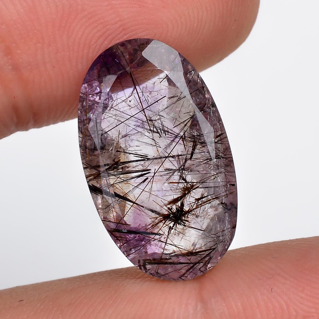 amethyst with cacoxenite natural quartz oval shape cut stone loose gemstone