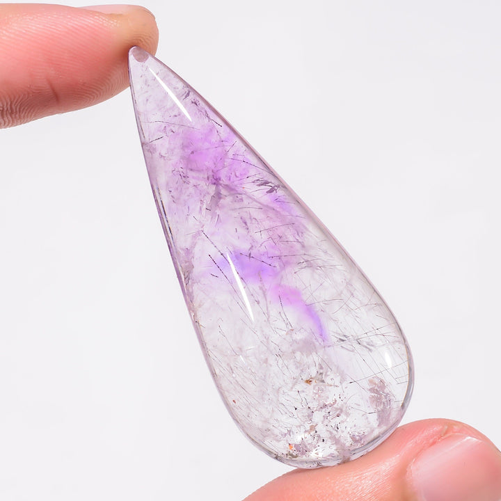 amethyst with black rutile pear shape cabochon natural loose gemstone