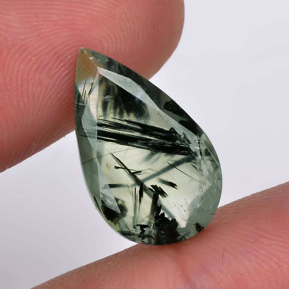 prehnite with epidote natural pear shape cut stone loose gemstone