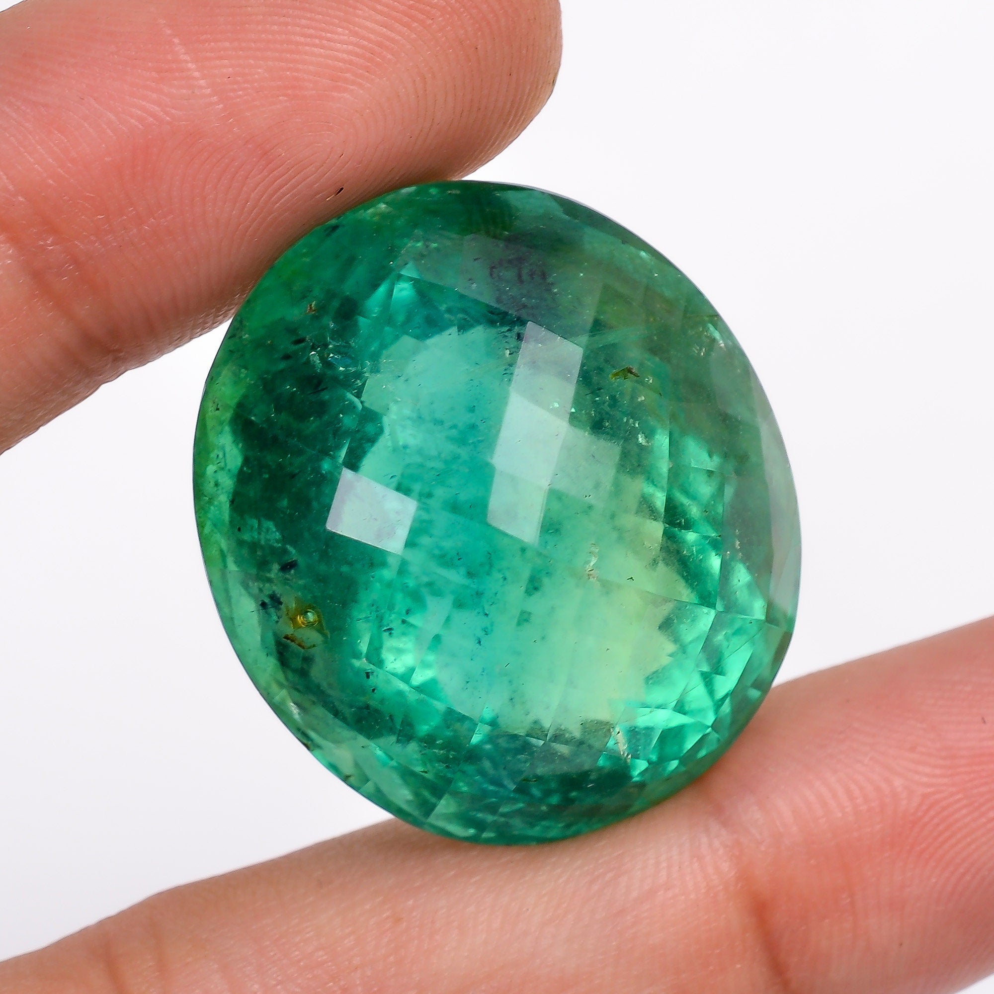 one of a kind natural green fluorite oval shape faceted 100 ct 28x25x22 mm y 2767